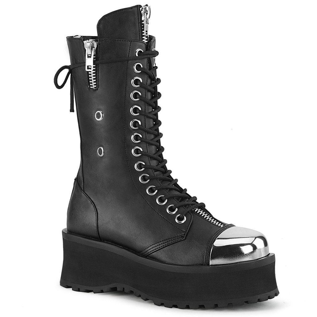 Chaussures Plateforme Demonia Gravedigger 14 Vegan Cuir Homme - Noir 15879-WIVE